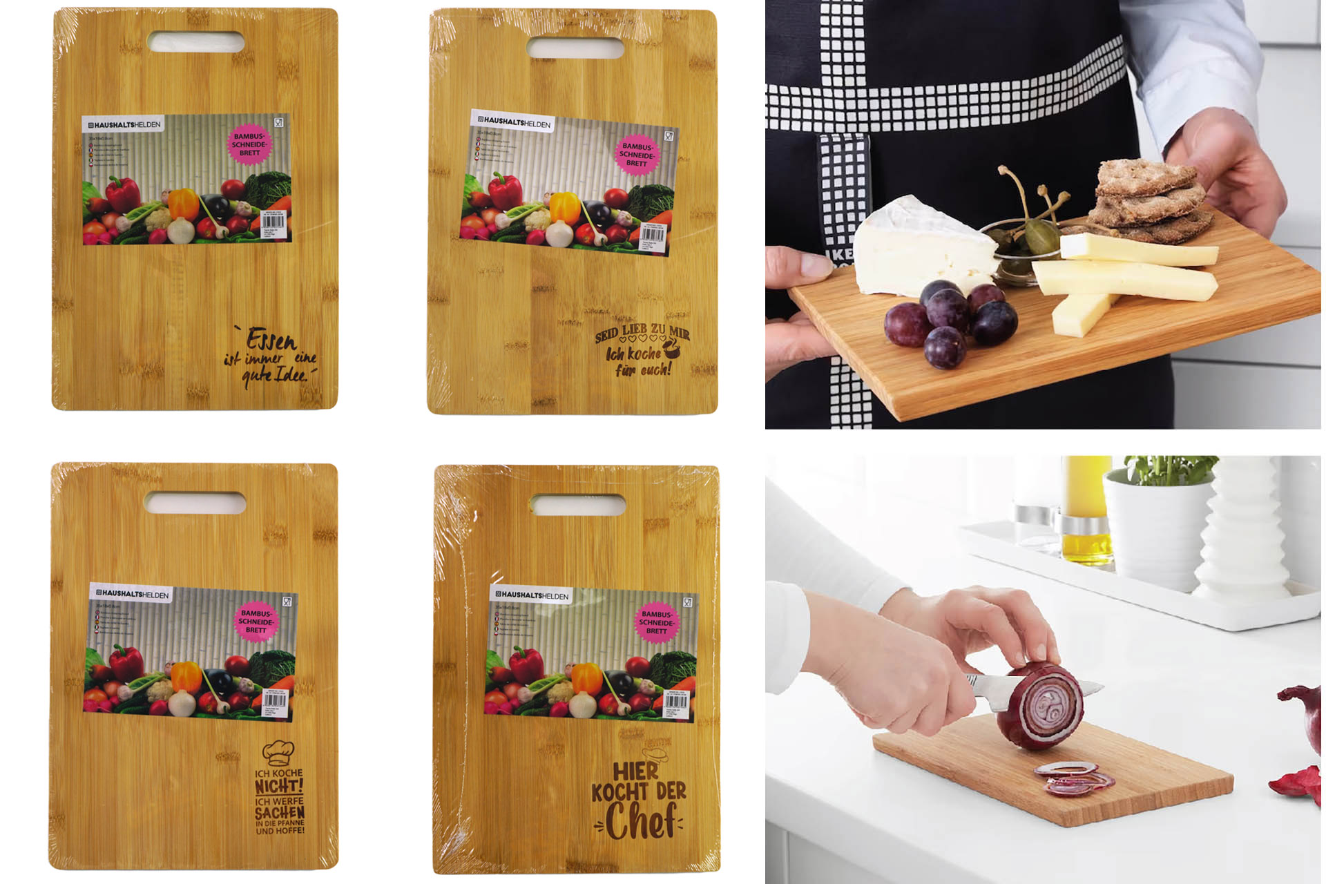 Bambus Schneidebrett 35x25x0,8cm, mit Druck, 4 Designs