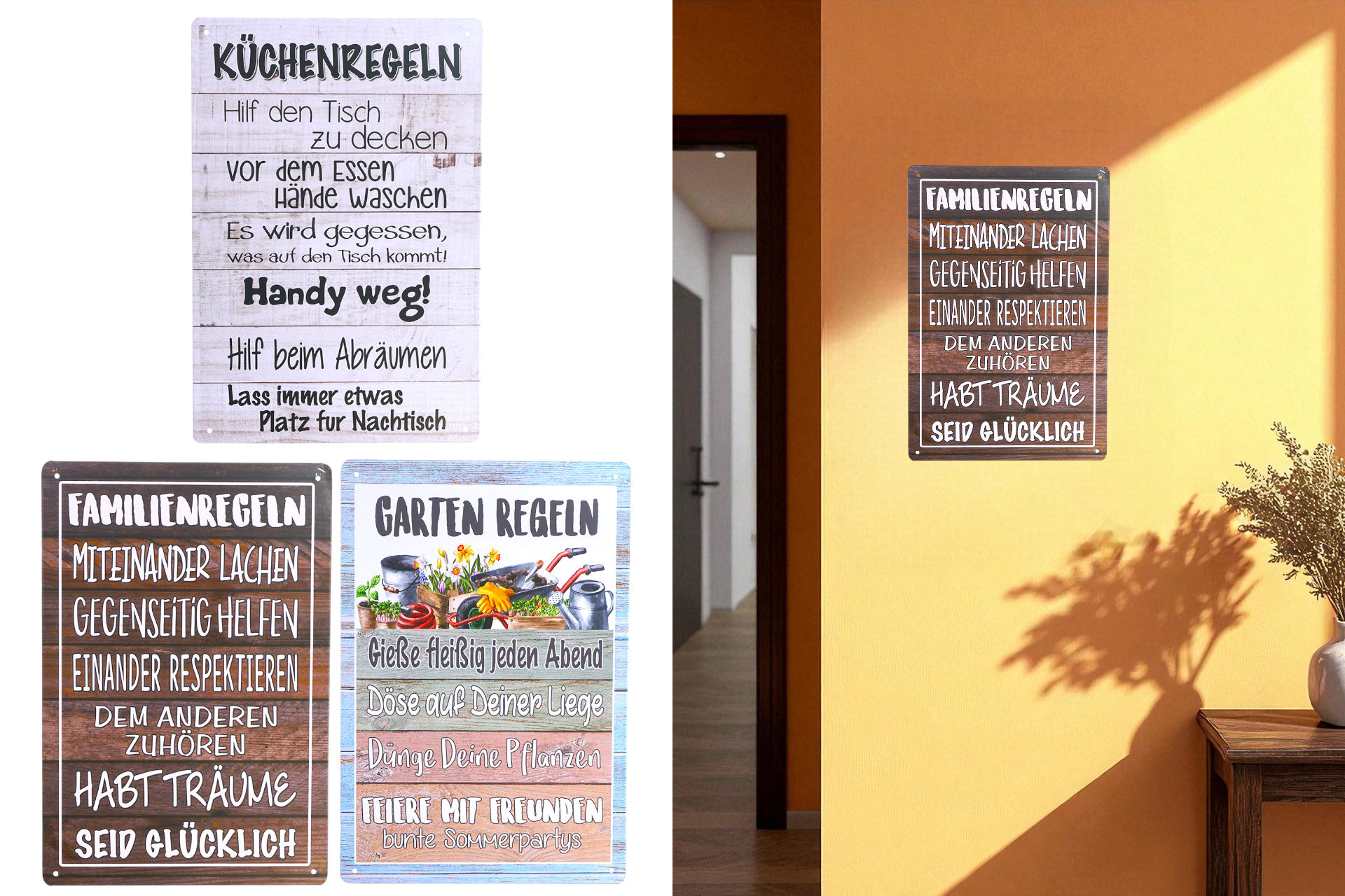 Deko Metallschild mit Aufdruck zum Hängen, 31x21cm, 3 Designs