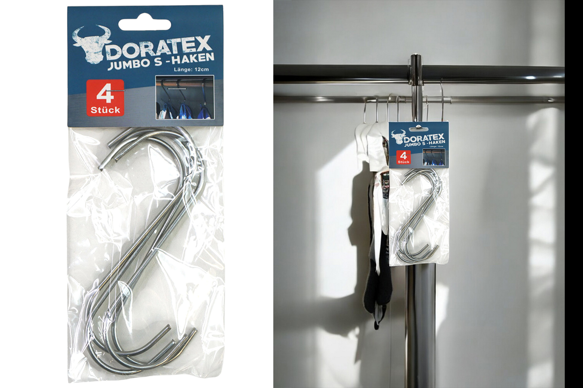 S-Haken 4er Jumbo, Edelstahl 12cm