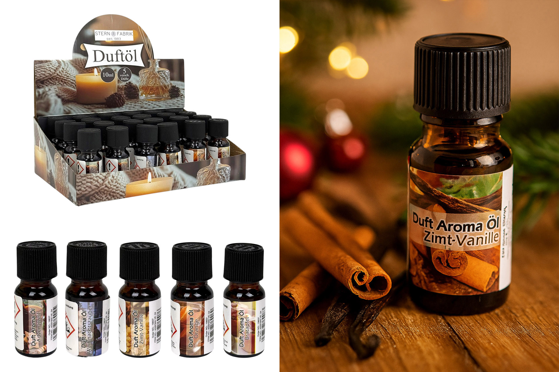 Duftöl 10ml im Display, 6 Düfte, 95% Öl Anteil