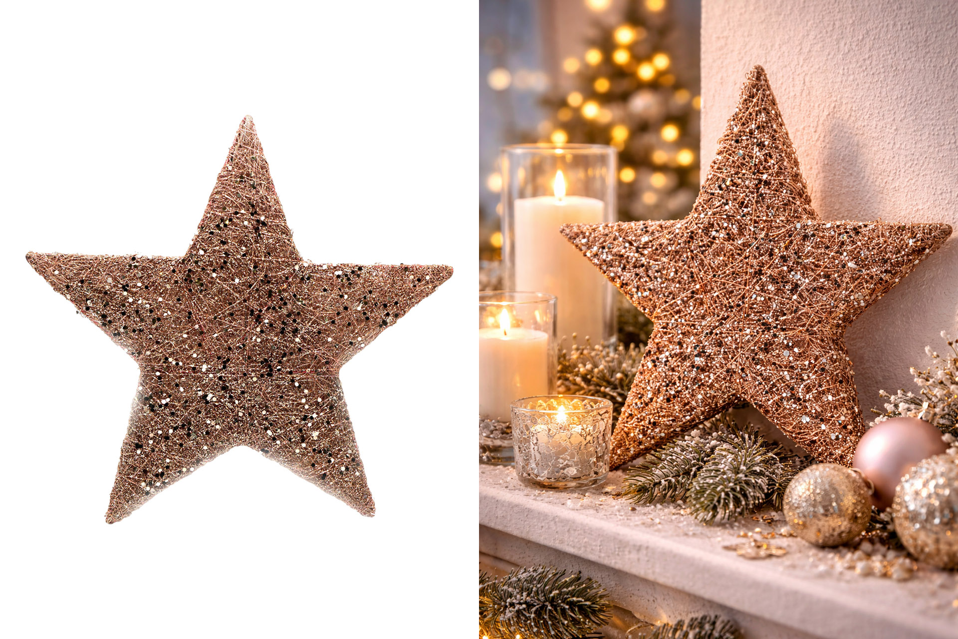 Sisalstern "Glitter" zum hängen, 15cm, braun