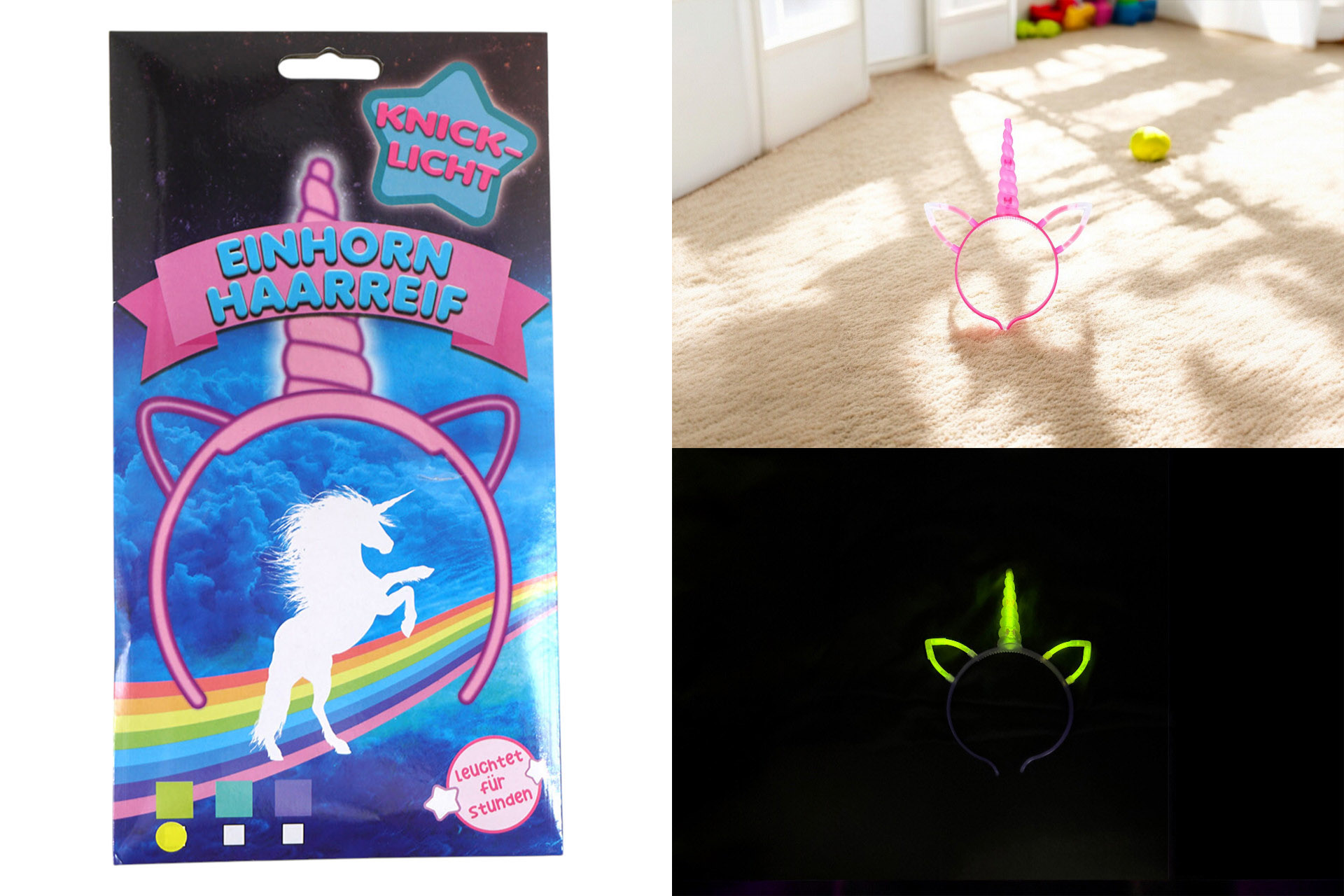 Knicklicht Haarreif "Einhorn" 3 Farben