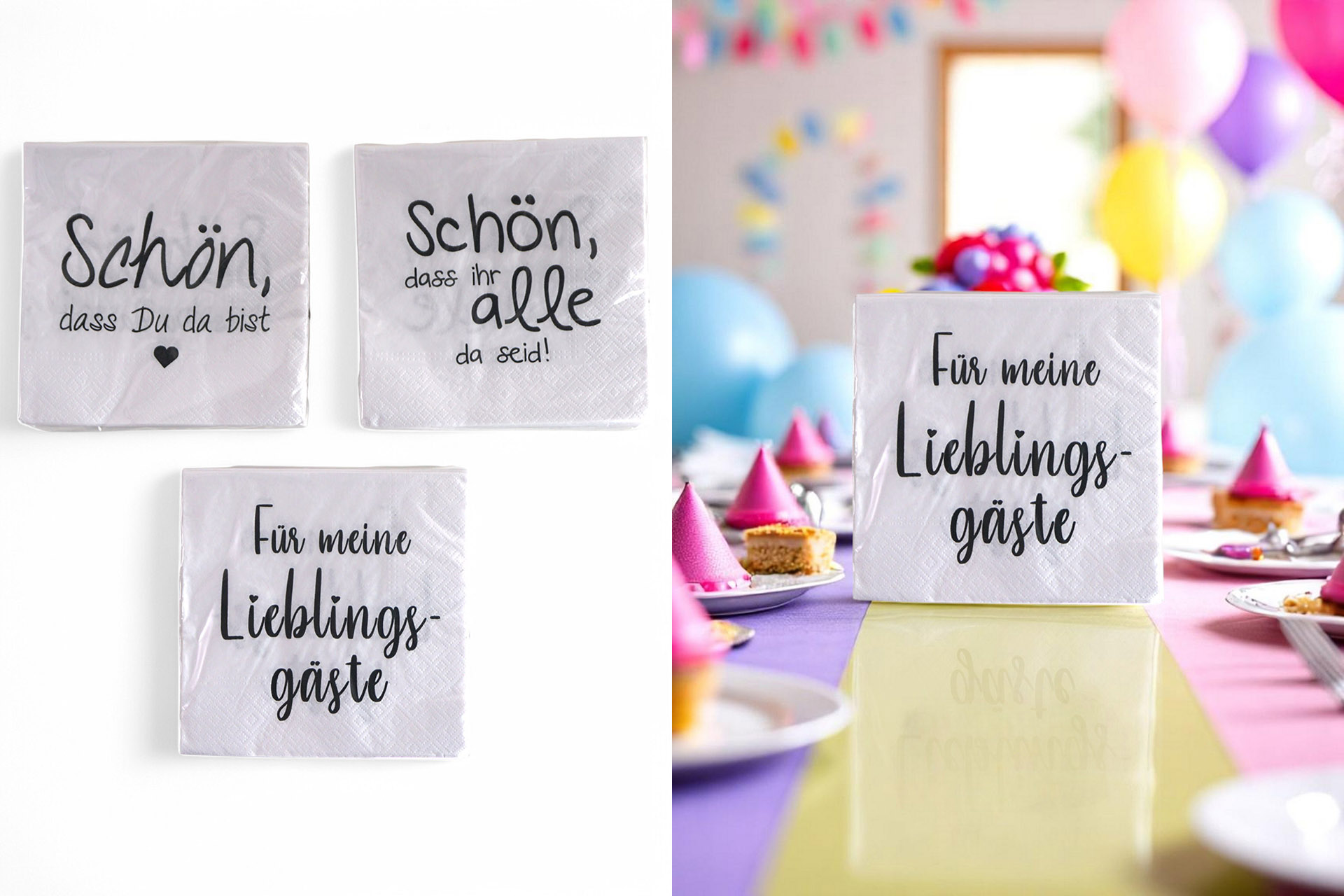 Servietten "Gastfreundschaft", 3 Designs 33x33cm, ¼ Falz, 3-lagig, 20er Pack