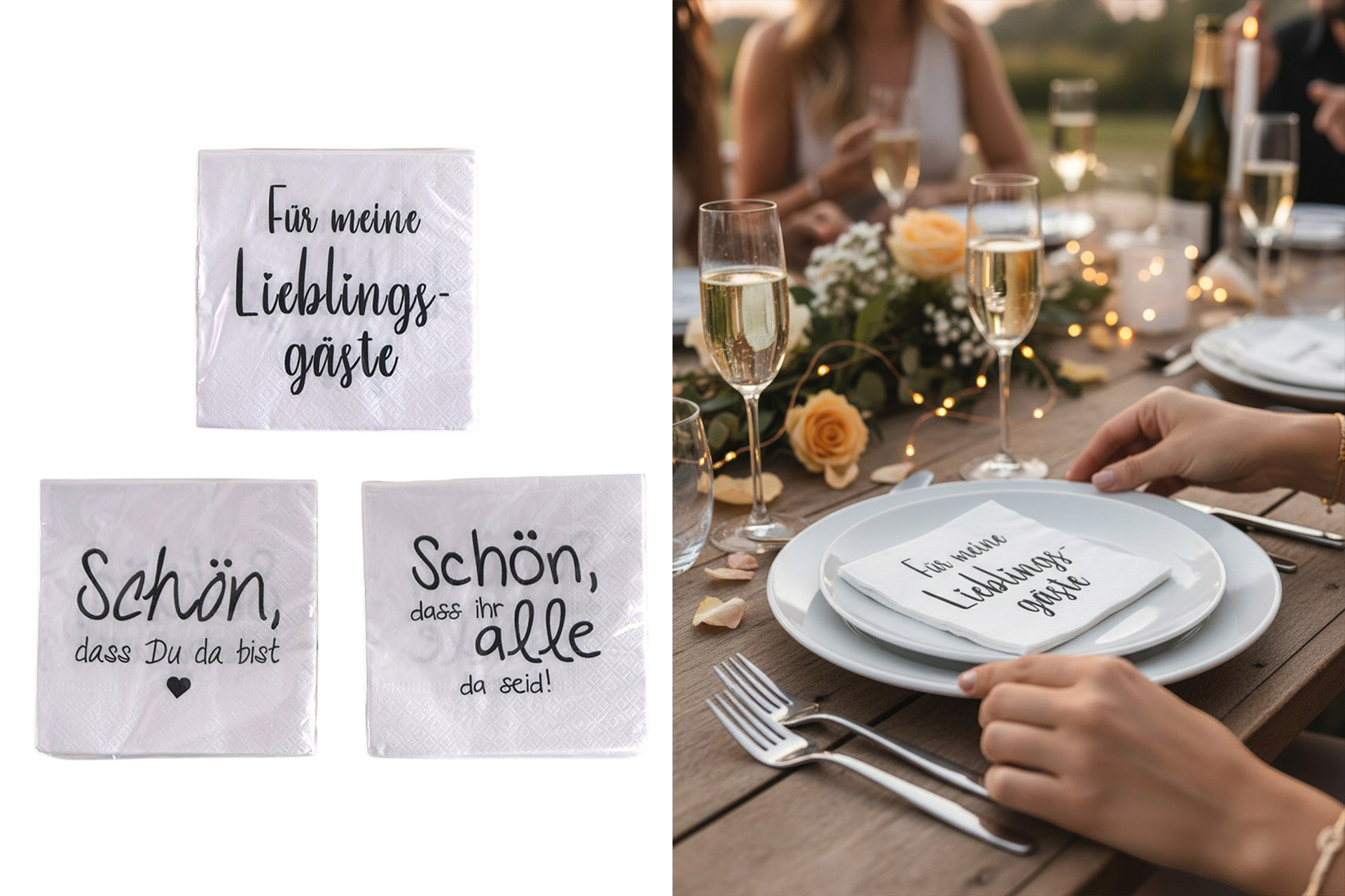 Servietten "Gastfreundschaft", 3 Designs 33x33cm, ¼ Falz, 3-lagig, 20er Pack