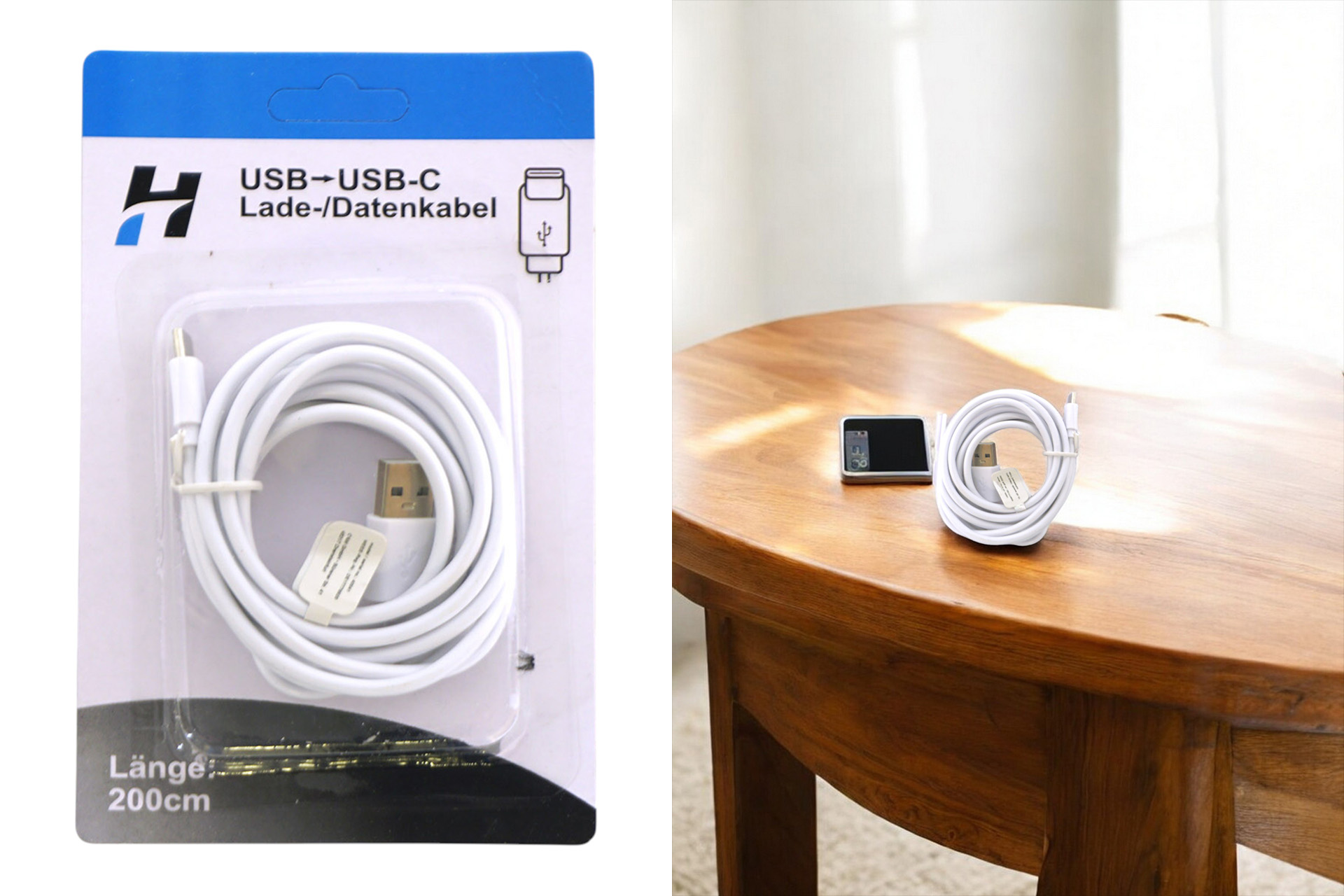 Lade-/Datenkabel "USB-C" mit USB-A Anschluss, 2m, weiß