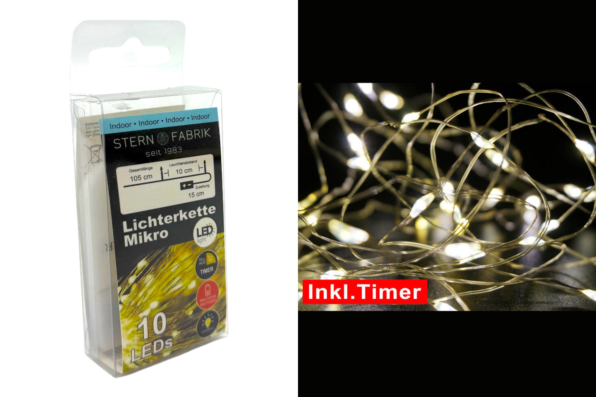 Lichterkette Basics LED Mikro 10er, m. Batterie, mit Timer