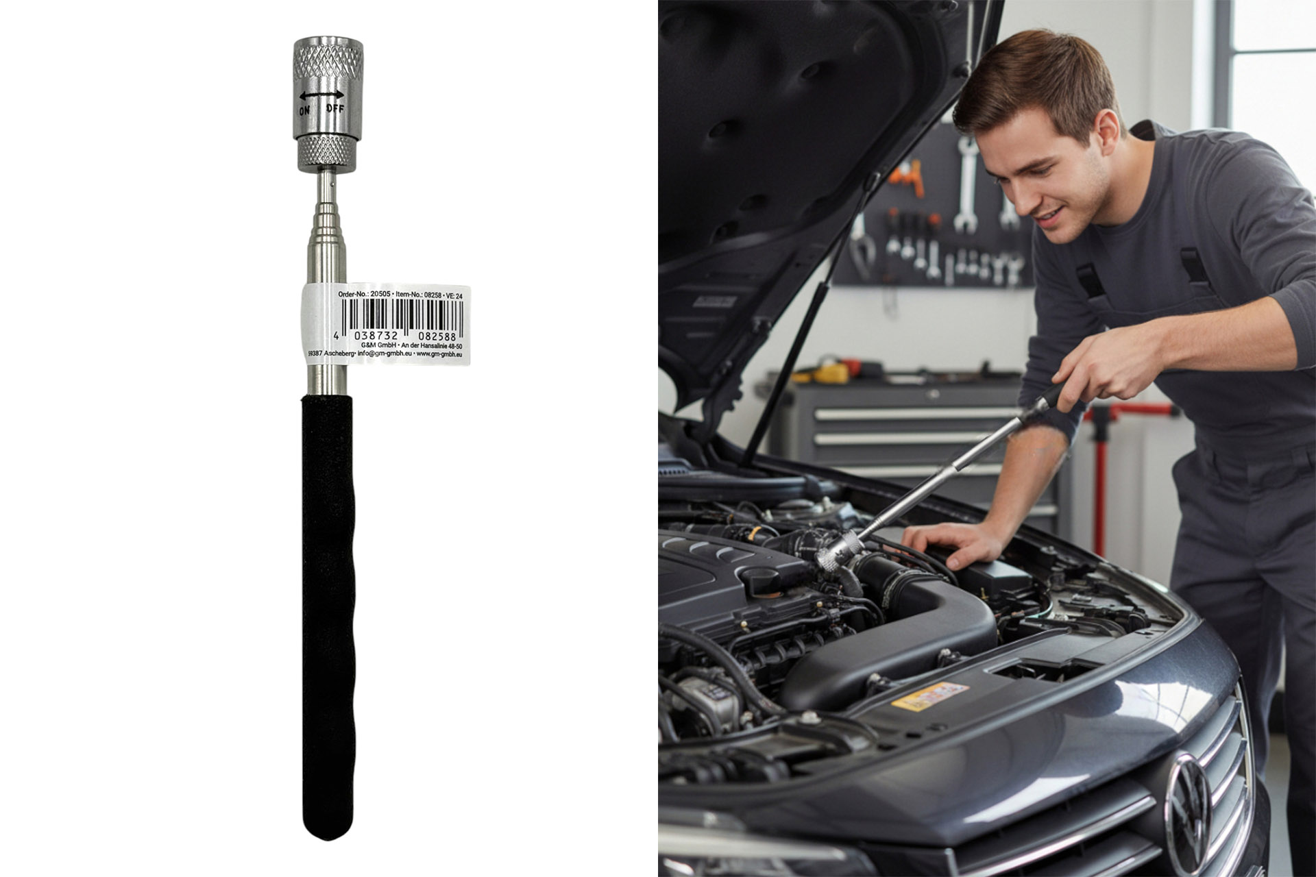 Teleskop Magnet mit LED, 19-81cm, schwarz, im Display