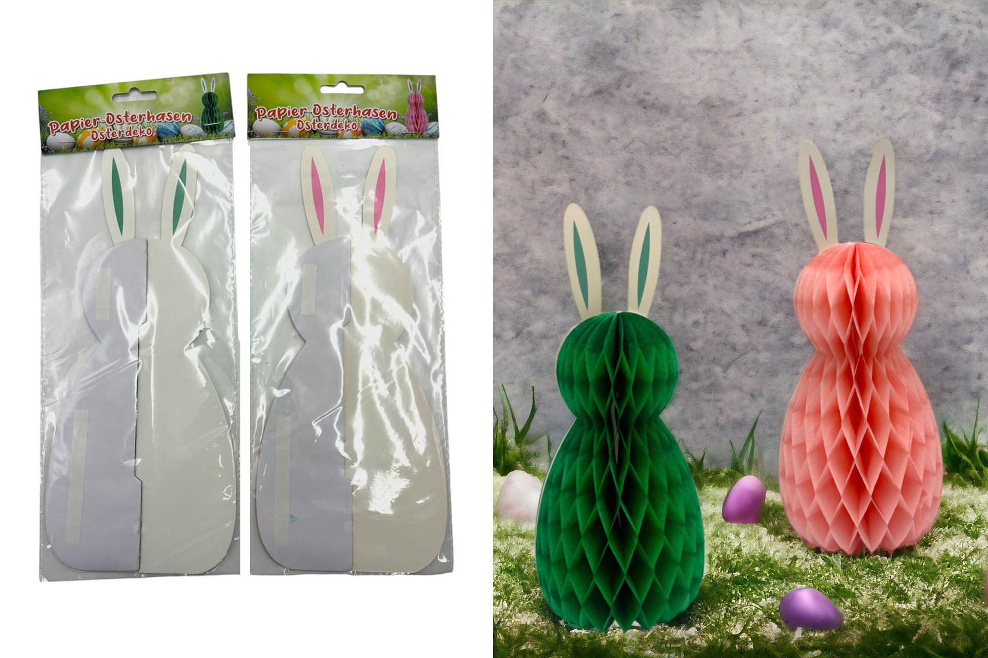 Osterdeko "Papier-Osterhasen", 30x13x13cm, bunt