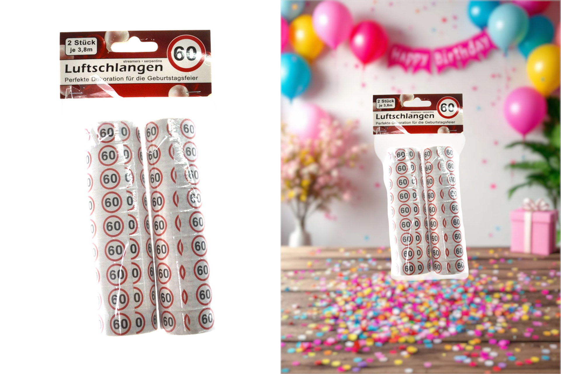 Jubiläums Sortiment Refill für Display Luftschlangen 2er "60"