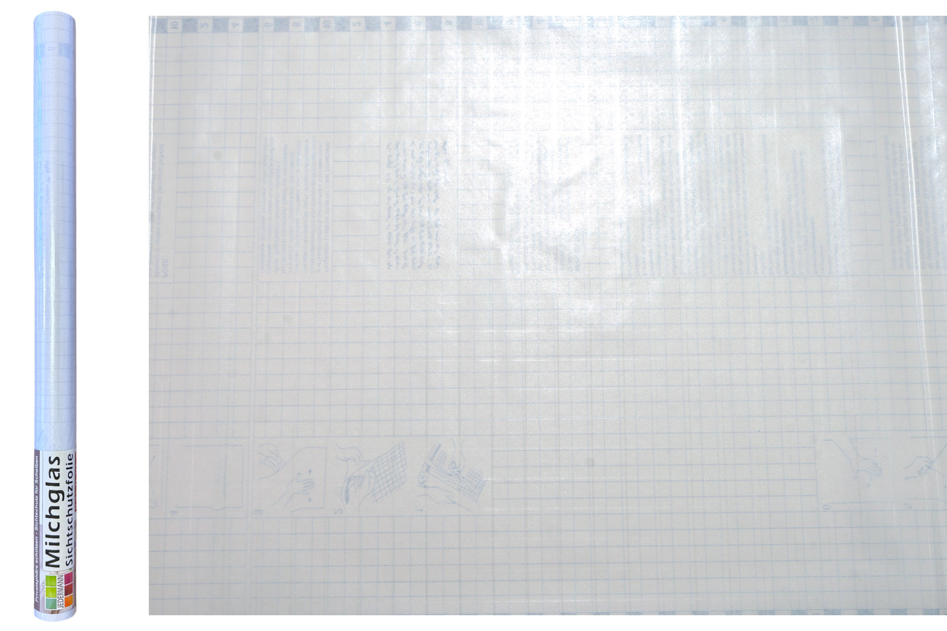 Dekofolie 200x45cm Sichtschutz milchig Kästchen Design