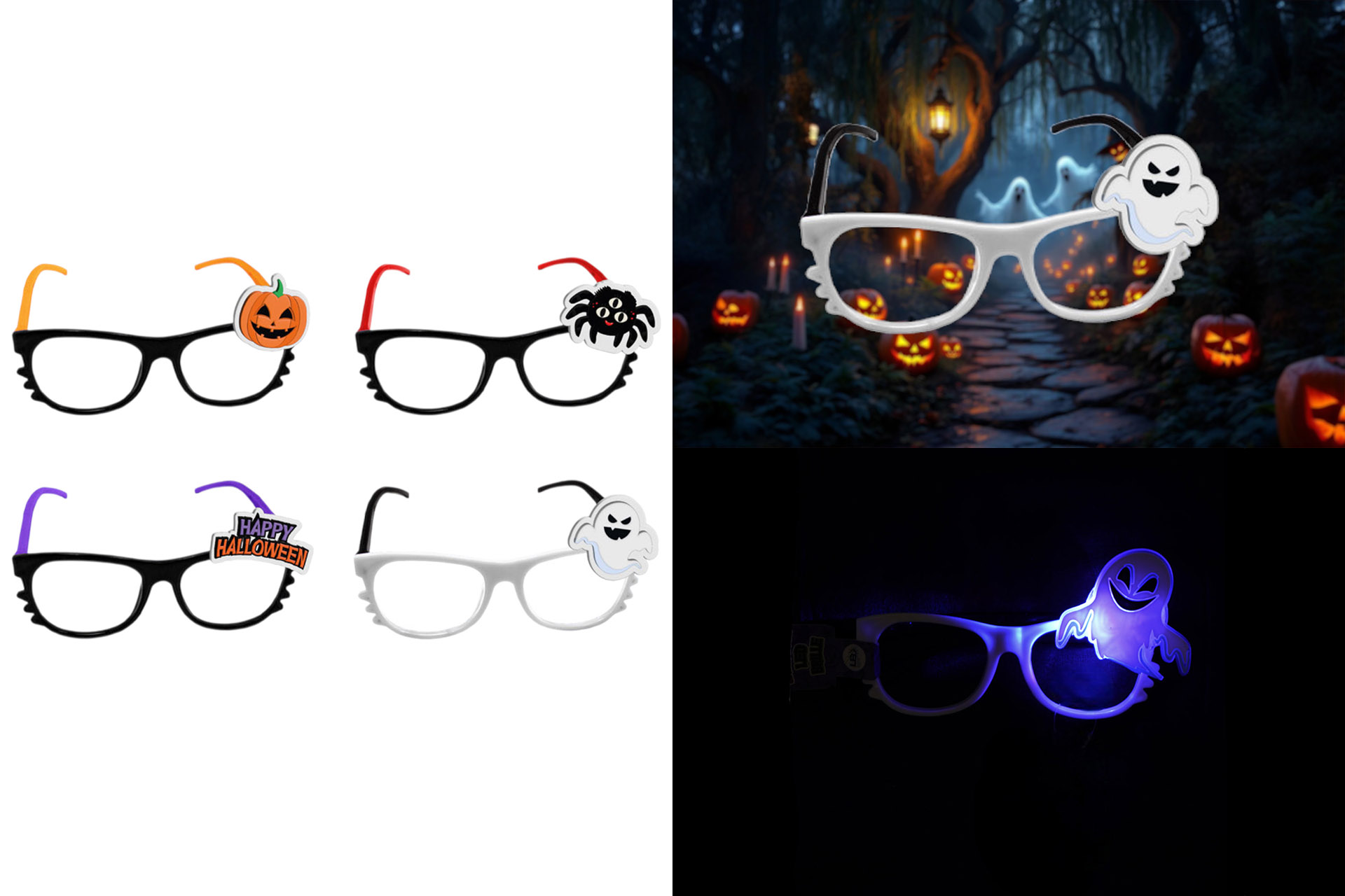 LED Partybrille "Halloween", mit Farbwechsel, 4 Designs