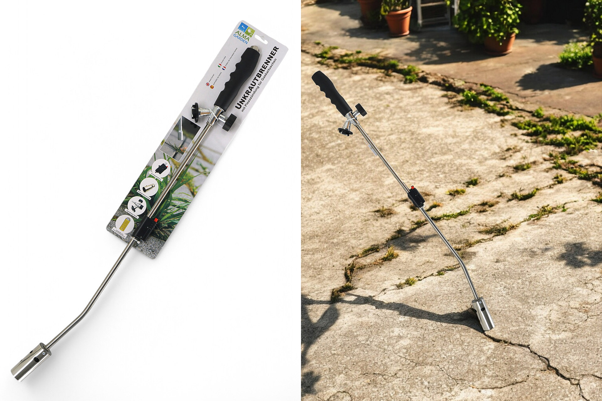 Unkrautbrenner mit Piezozündung für Gaskartuschen