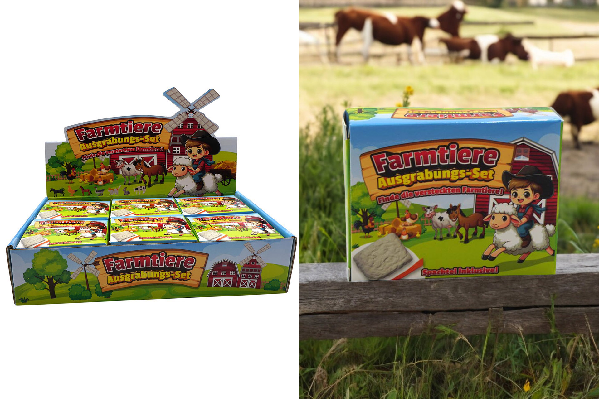 Ausgrabung Set "DIG IT" Farmtiere, 8,5x6,5x3cm, 12fach sortiert Display