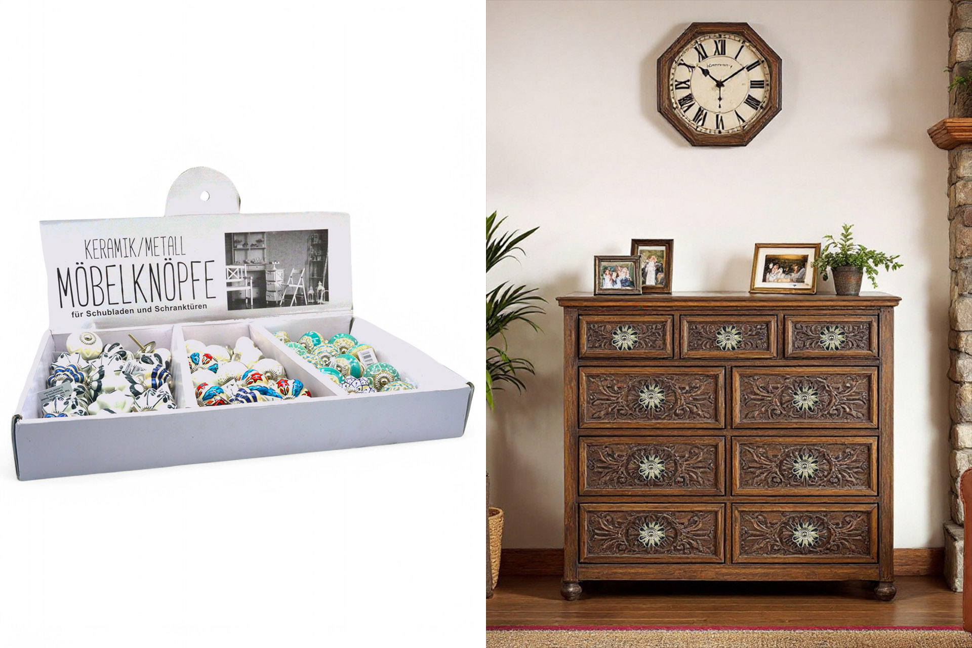 Möbelknöpfe Keramik/Metall, 12 Designs, Display A