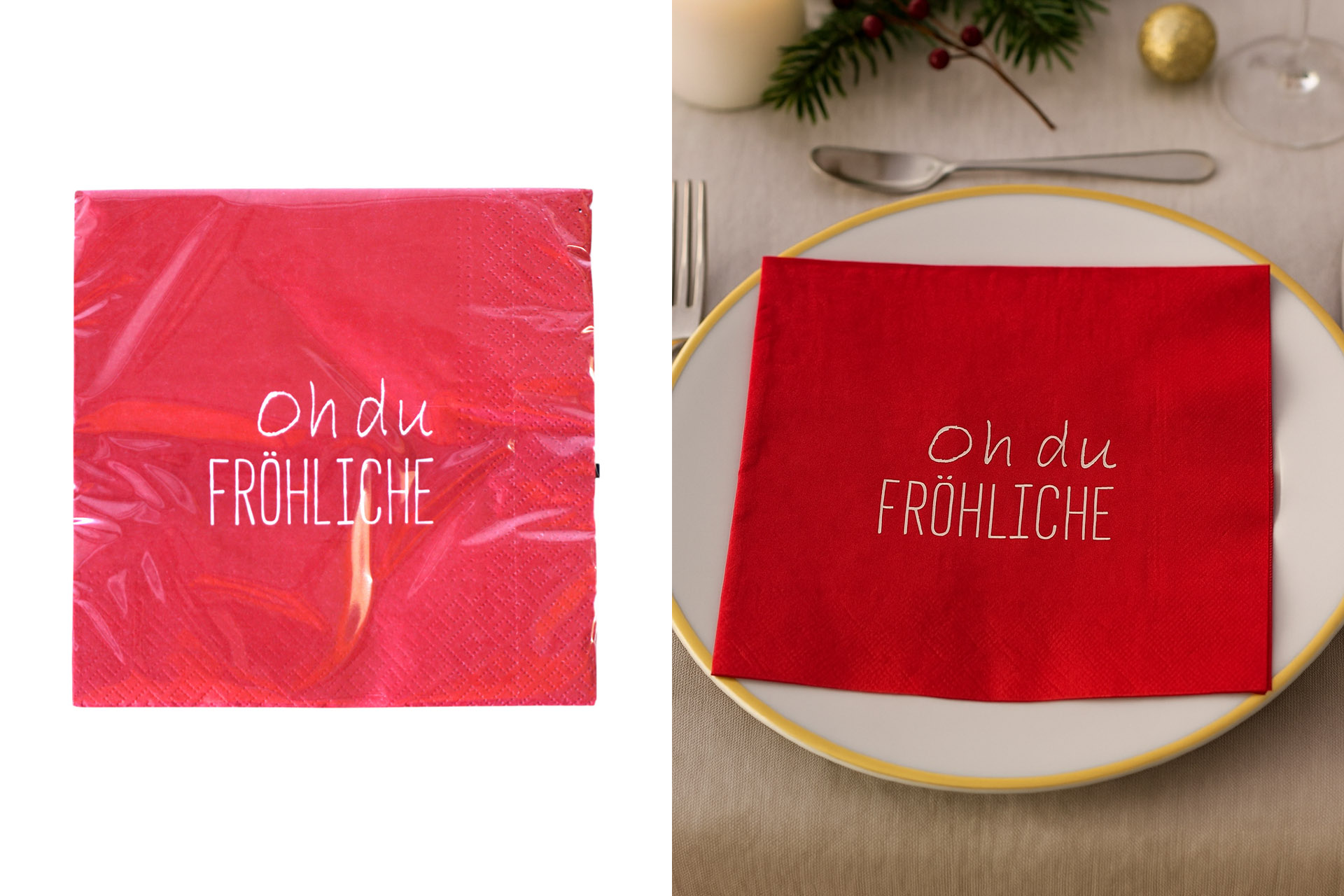Servietten Weihnachten "Oh du Fröhliche" 33x33cm, ¼ Falz, 3-lagig, 20er Pack