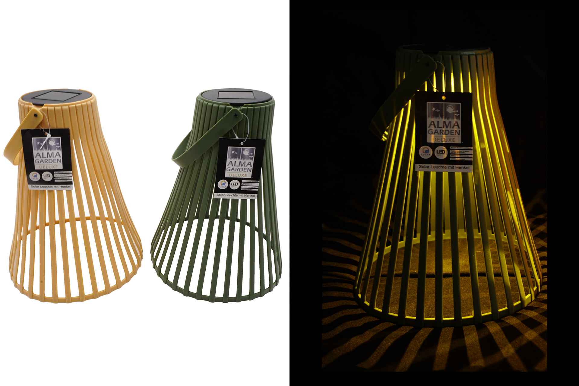Solar Lampe mit Henkel, 24x20x20cm, 1 LED, warmweiß, 2 Farben