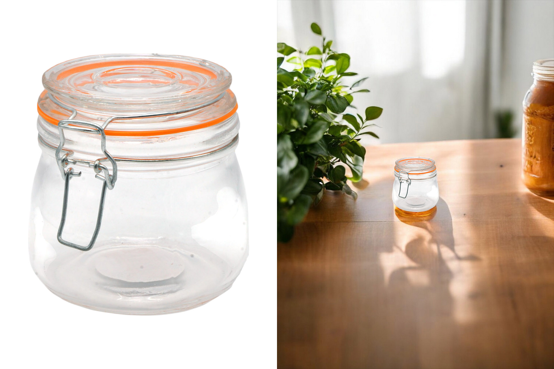 Glass jar with airtight locking clamp, 500ml