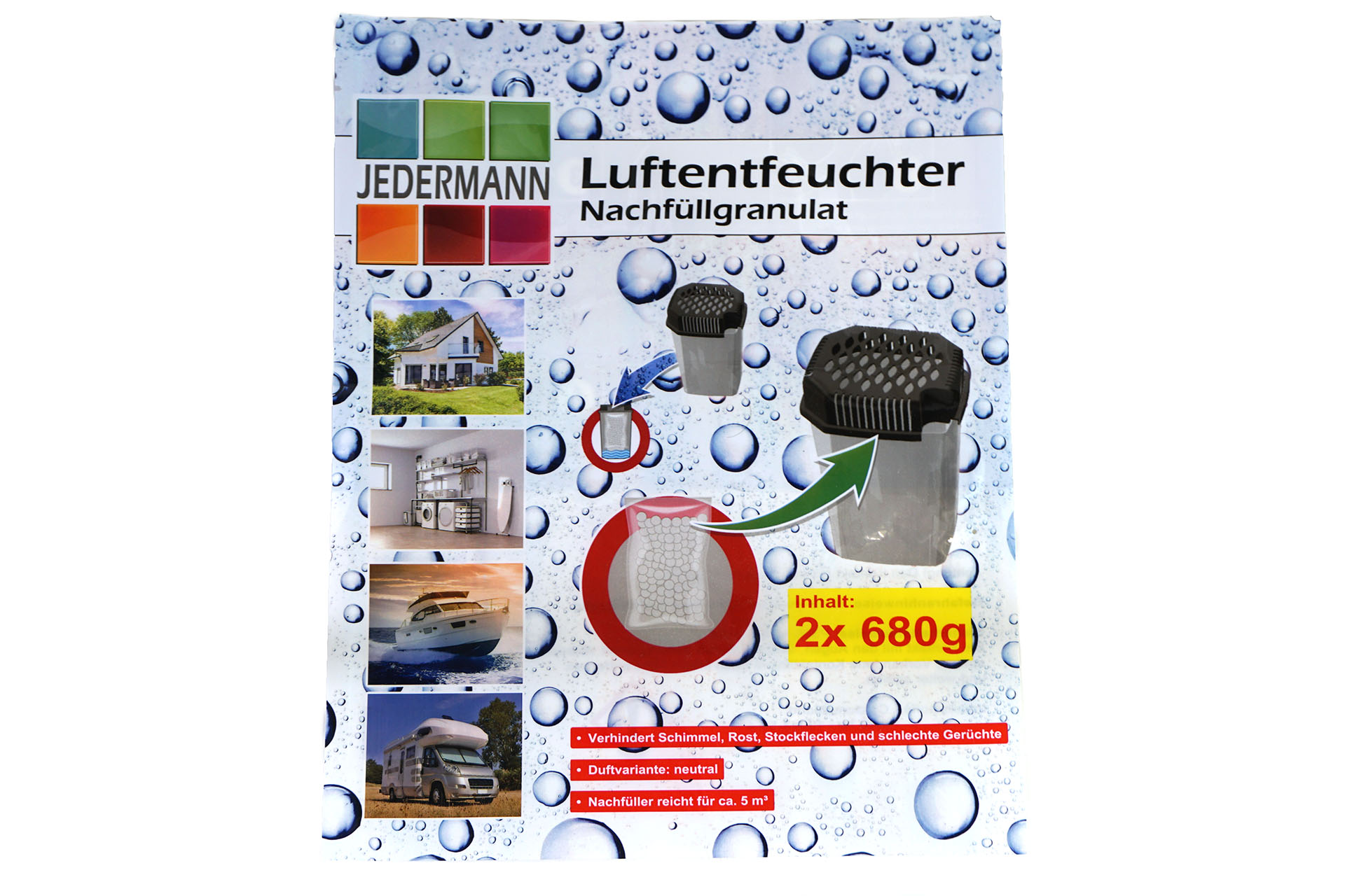 Luftentfeuchter Nachfüller Granulat, 2 Stück á 680g