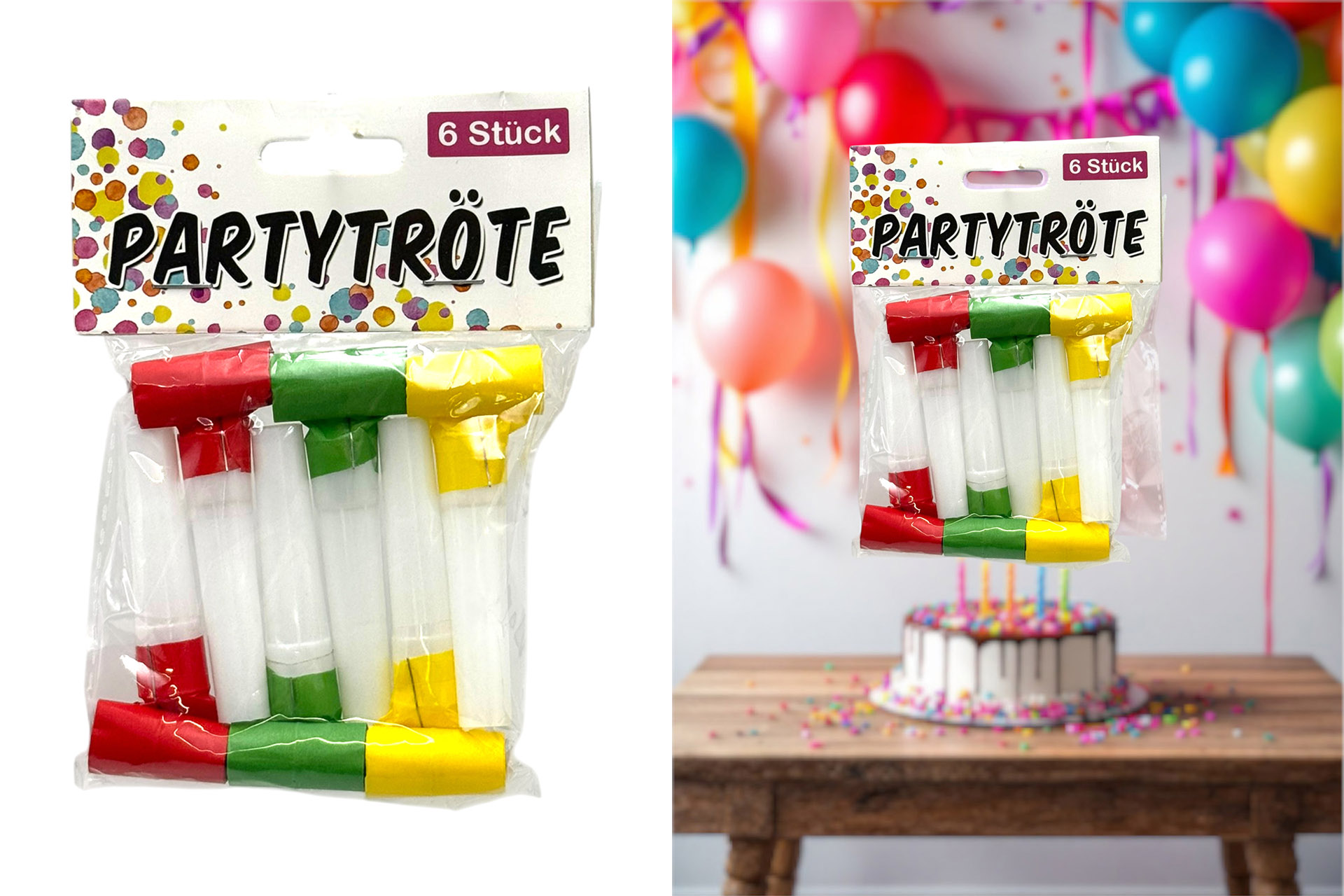 Partytröte Luftrüssel, 6er Set, bunt