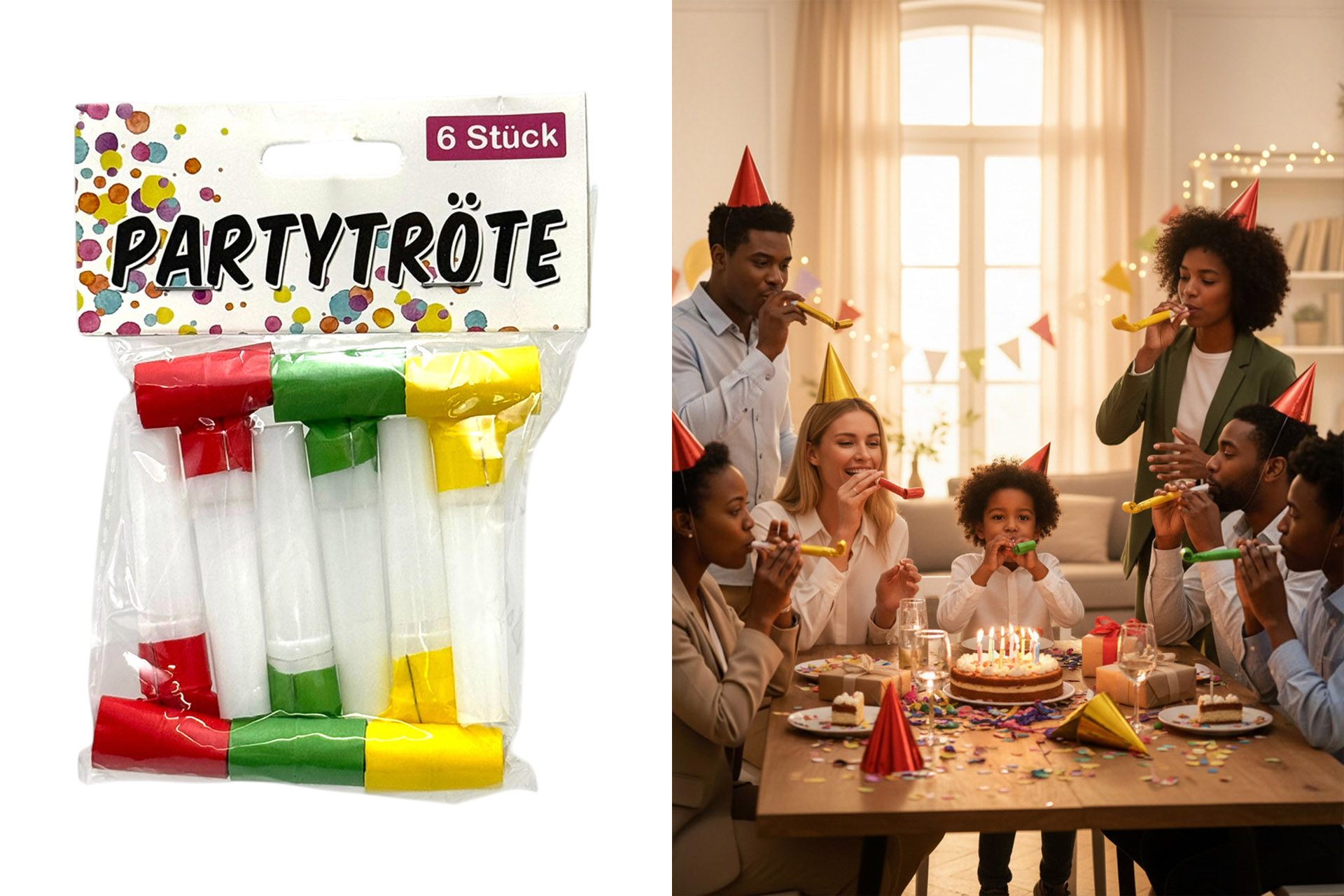 Partytröte Luftrüssel, 6er Set, bunt