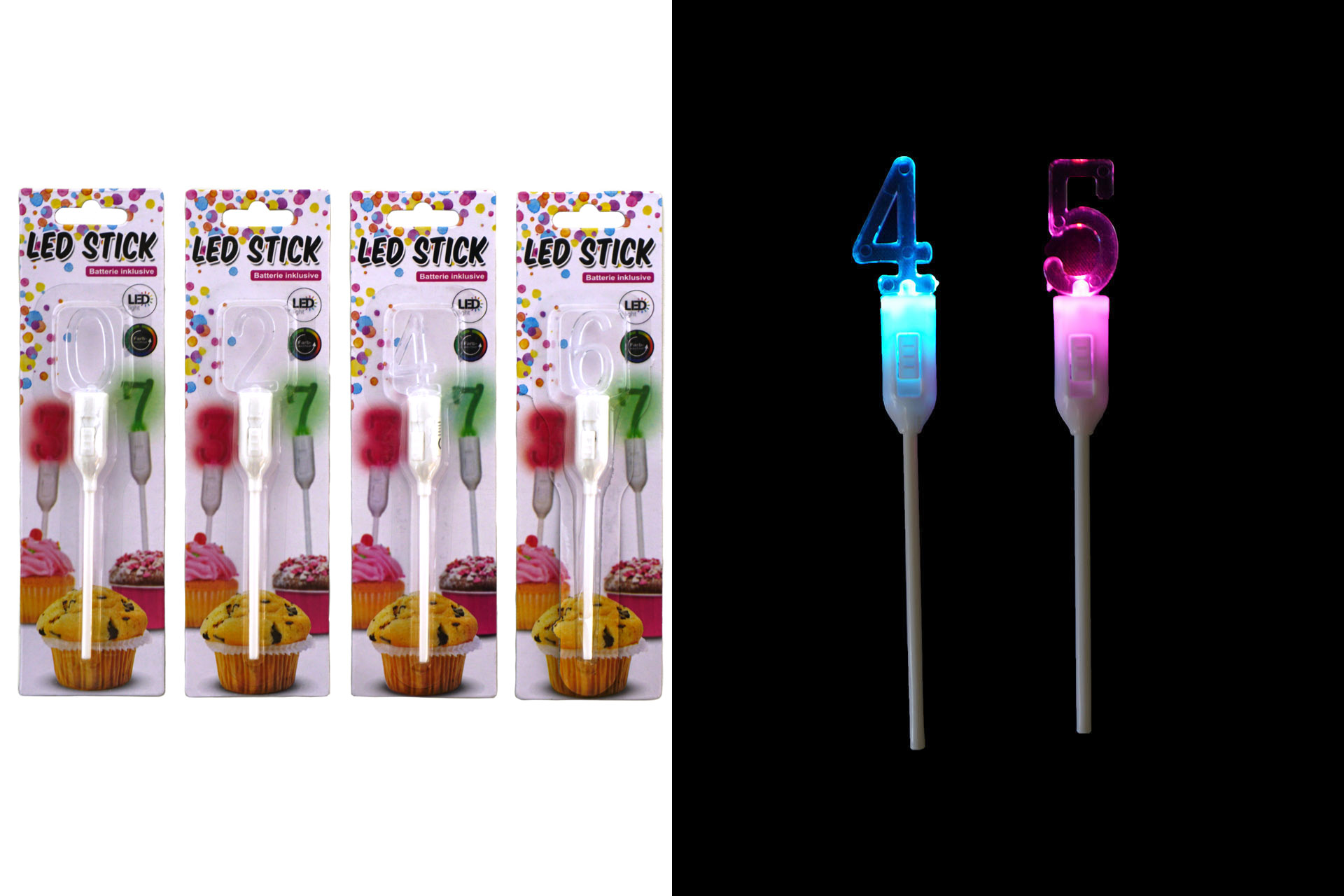 LED Zahlen Tortenstecker 0-9 auf Stick 14,5cm, inkl. Batterie