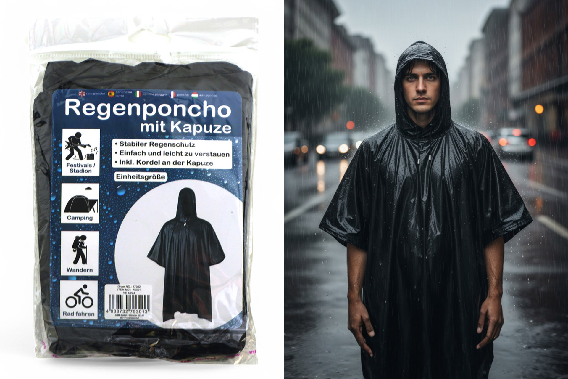 Regenponcho, schwarz