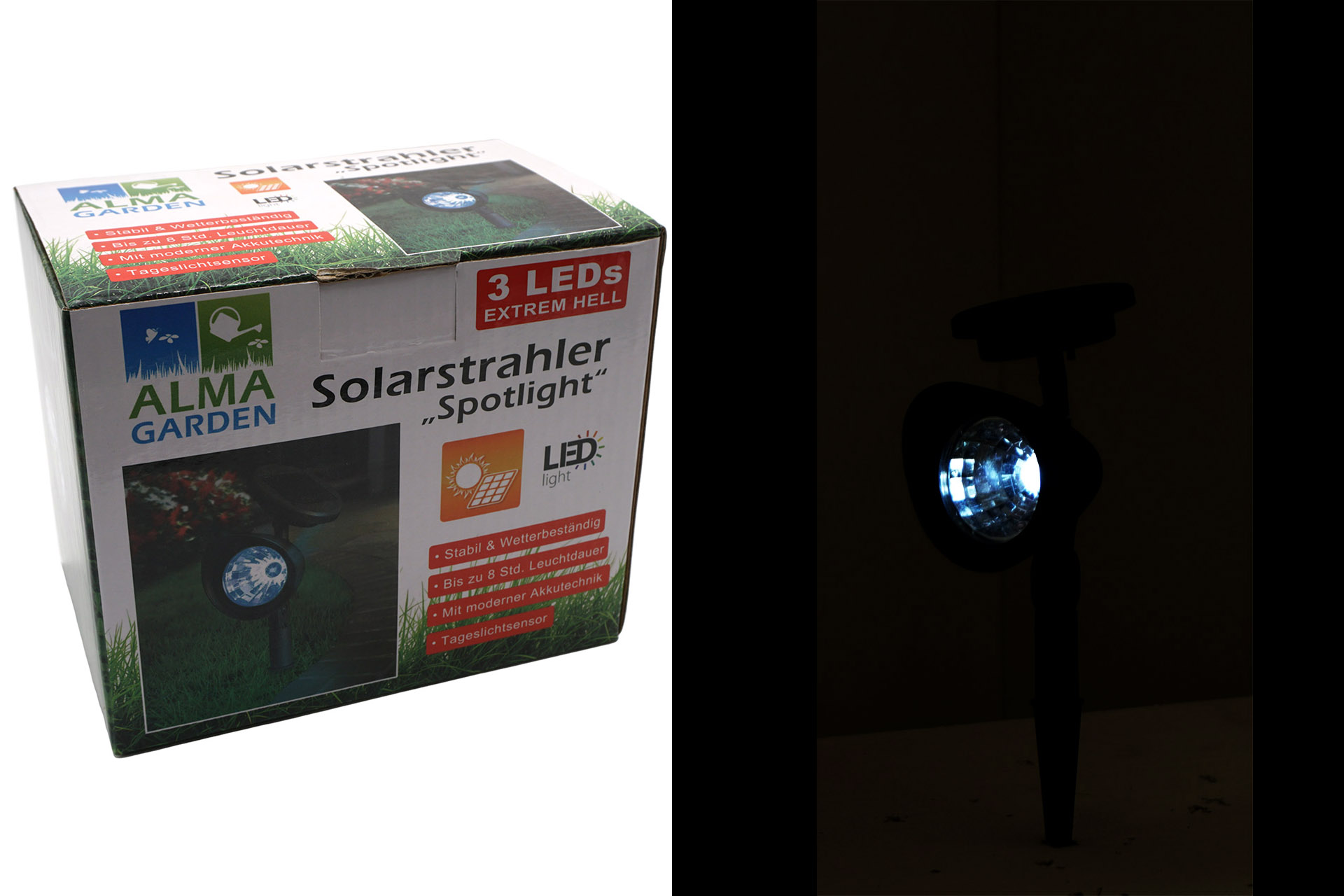 "Spotlight" solar spotlight with 3 LEDs, extremely bright, in display