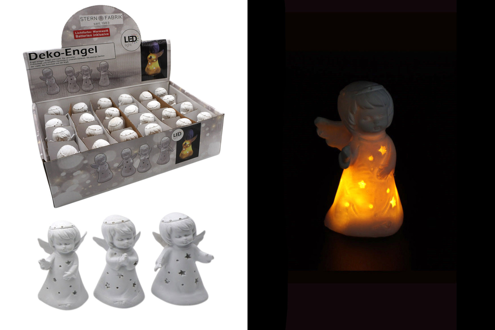 LED Engel, 4 Designs, 8x6cm, warmweiß, im Display
