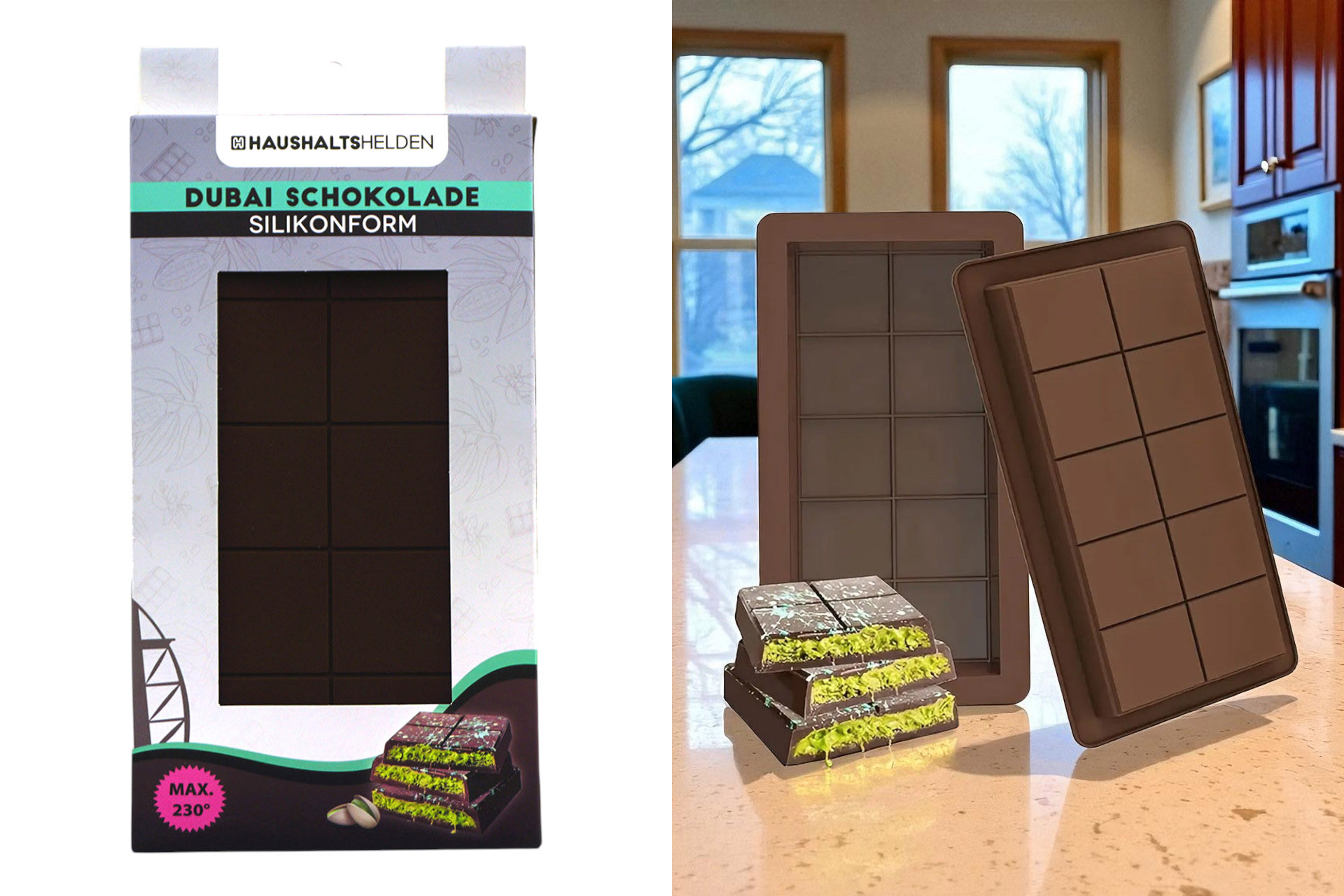 Silikonform für "Dubai Schokolade", 25x13,5x2cm, braun