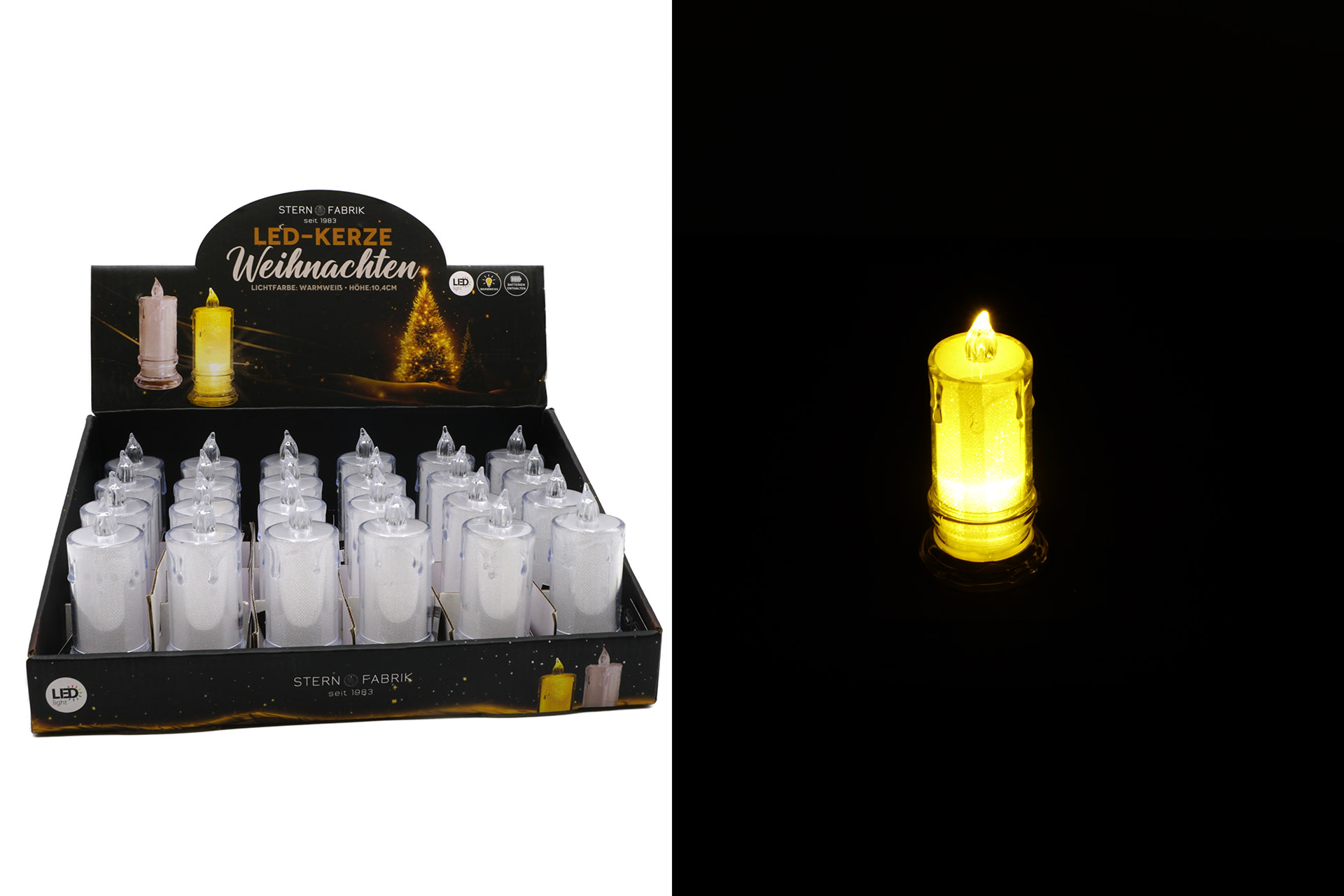 LED Kerze "Weihnachten", warmweiß, 10,4x Ø4,5cm,  im Display