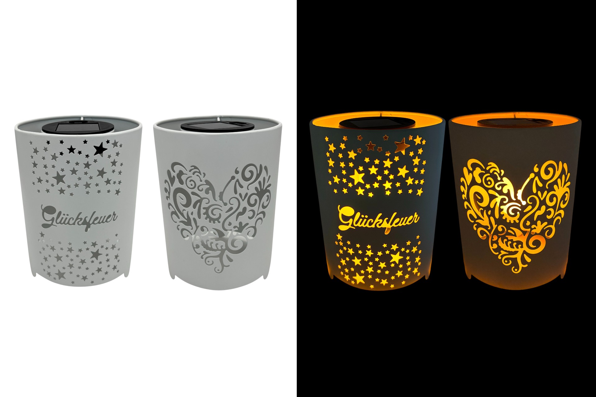 Solar Feuerkorb "Laser Gravierung" mit Flammenlicht , 12x15,5cm, 10 SMD, 2 Farben, 2 Designs